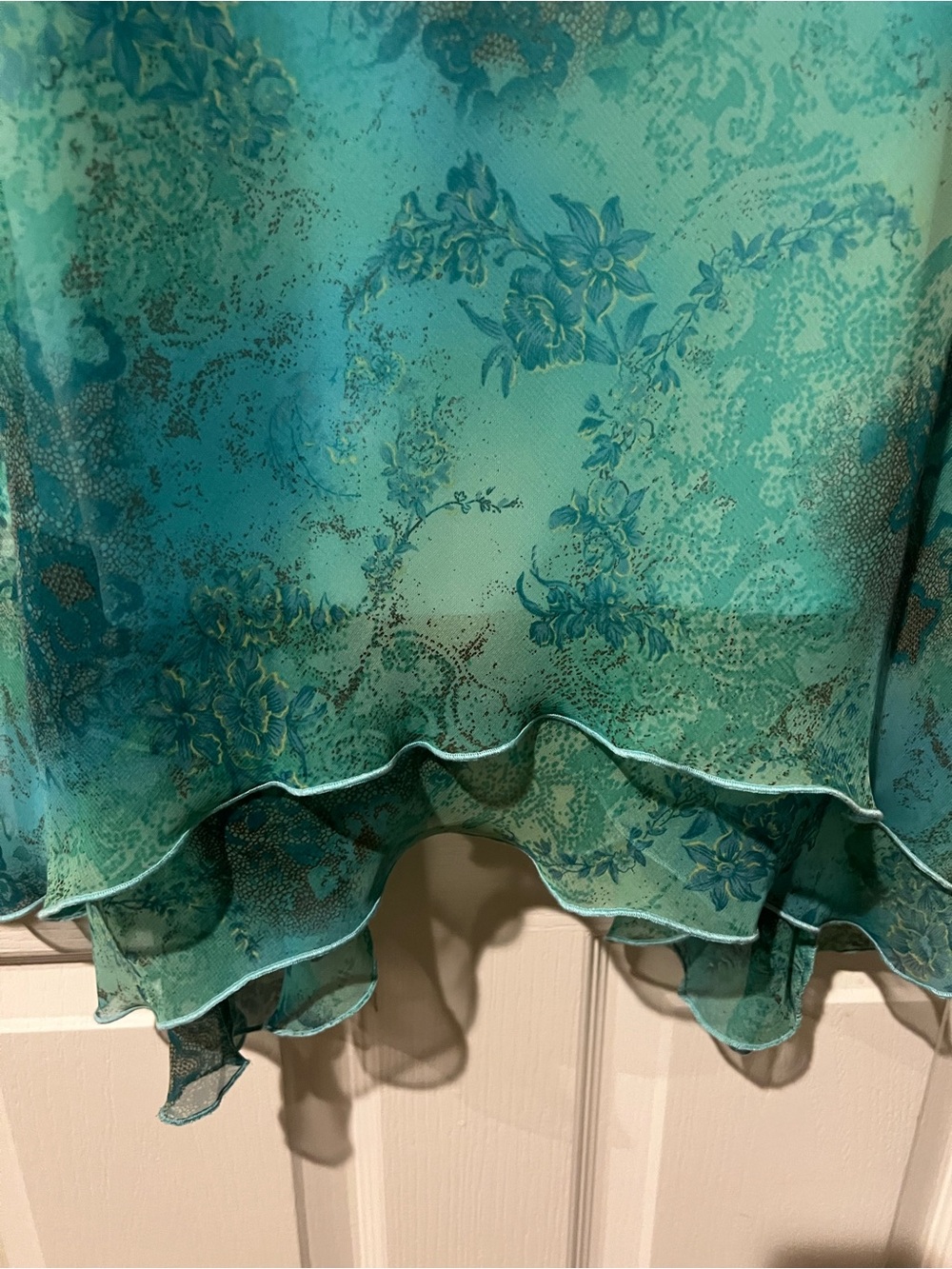 Silky Teal Floral Slip Dress with Spaghetti Straps - Picture 4 of 6